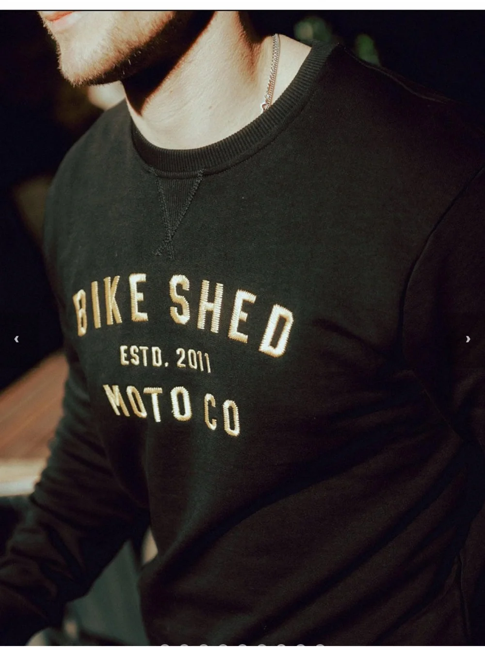 Bike Shed Moto Co Black Crewneck with Gold Embroidery